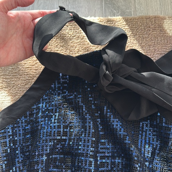 Navy Sequin Halter Dress - Picture 4 of 11